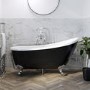 Grade A2 - Freestanding Single Ended Roll Top Slipper Bath Black with Chrome Feet 1625 x 695mm - Lunar 