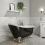 Grade A2 - Freestanding Single Ended Roll Top Slipper Bath Black with Chrome Feet 1625 x 695mm - Lunar 