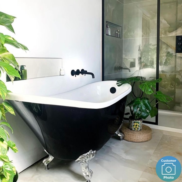 Grade A2 - Freestanding Single Ended Roll Top Slipper Bath Black with Chrome Feet 1625 x 695mm - Lunar 