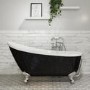 Grade A2 - Freestanding Single Ended Roll Top Slipper Bath Black with Chrome Feet 1625 x 695mm - Lunar 