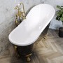 Black Freestanding Single Ended Roll Top Slipper Bath with Brushed Brass Feet 1625 x 695mm - Lunar