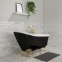 Black Freestanding Single Ended Roll Top Slipper Bath with Brushed Brass Feet 1625 x 695mm - Lunar