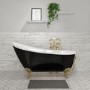 Black Freestanding Single Ended Roll Top Slipper Bath with Brushed Brass Feet 1625 x 695mm - Lunar