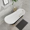 Black Freestanding Single Ended Roll Top Slipper Bath with Brushed Brass Feet 1625 x 695mm - Lunar
