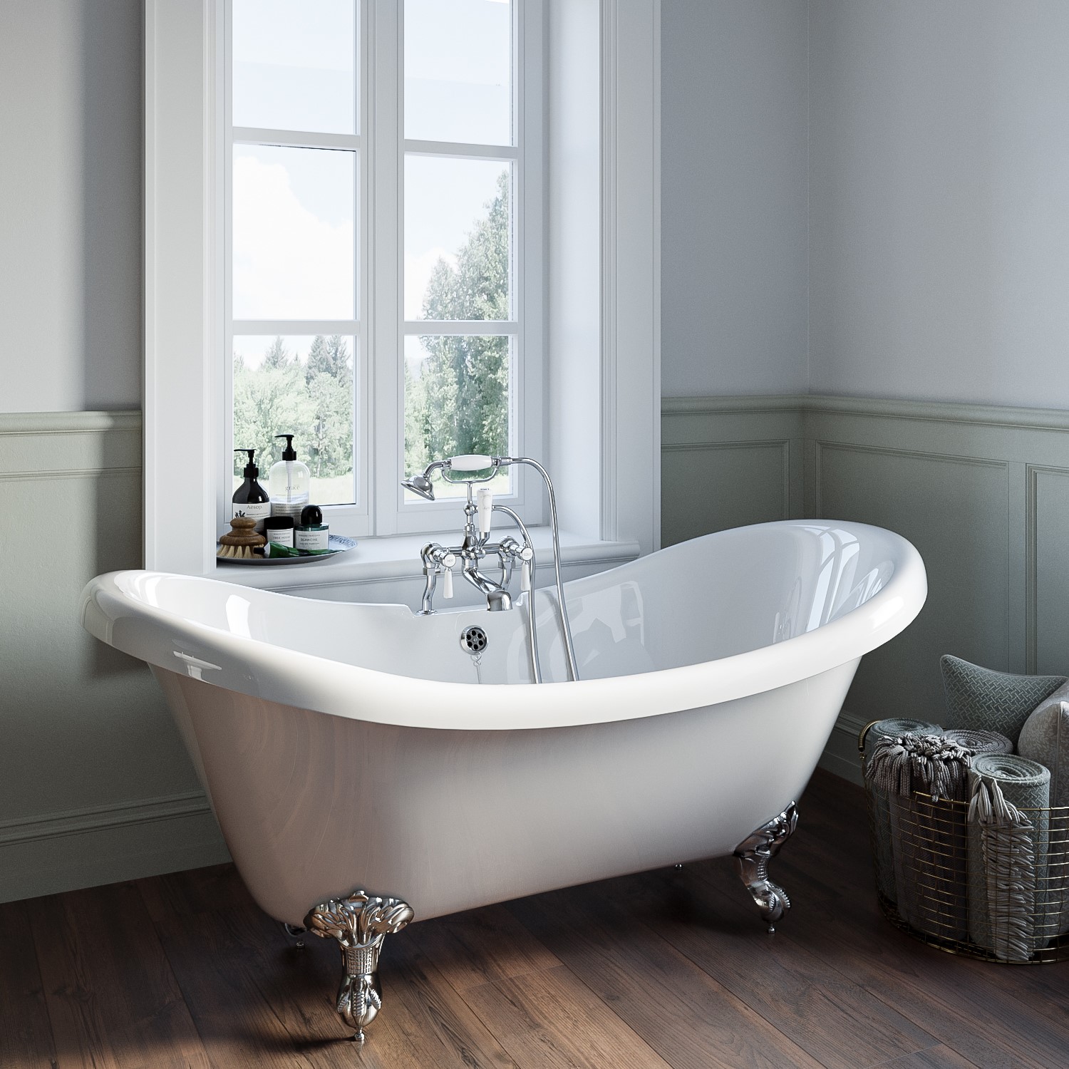 Park Royal Freestanding Double Ended Roll Top Bath With Chrome Feet 1750 X 740Mm BUN/BeBa_25417/76772