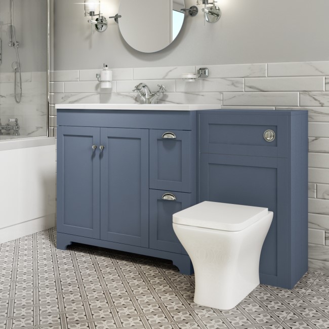 1400mm Blue Toilet and Sink Unit with Square Toilet - Baxenden