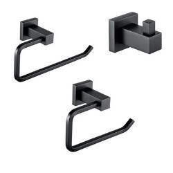 3 Piece Matt Black Bathroom Accessory Set - Arissa
