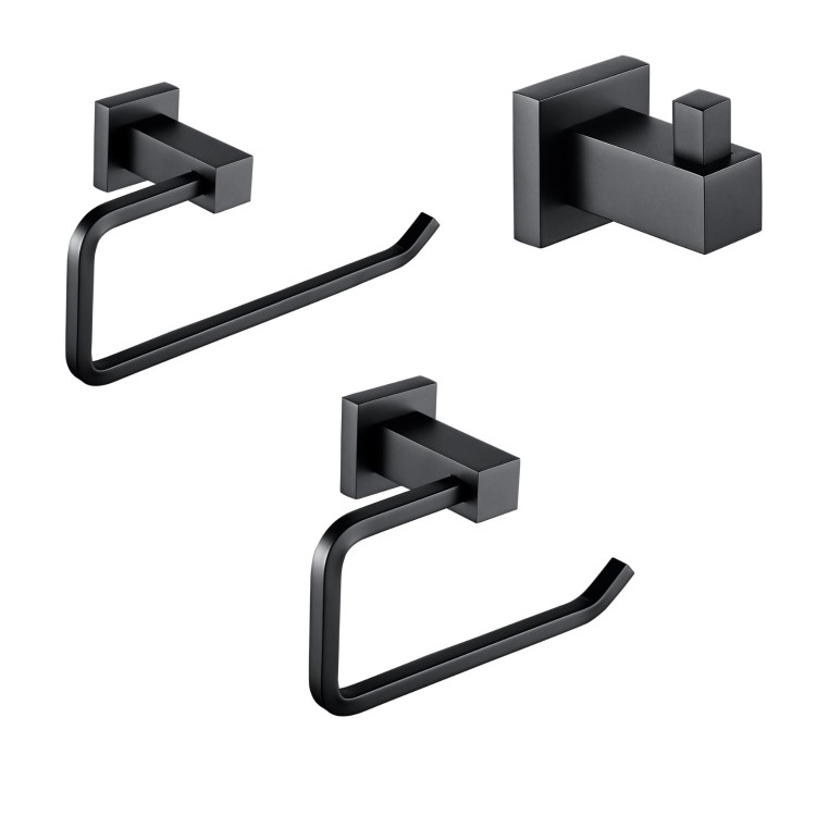 3 Piece Matt Black Bathroom Accessory Set - Arissa