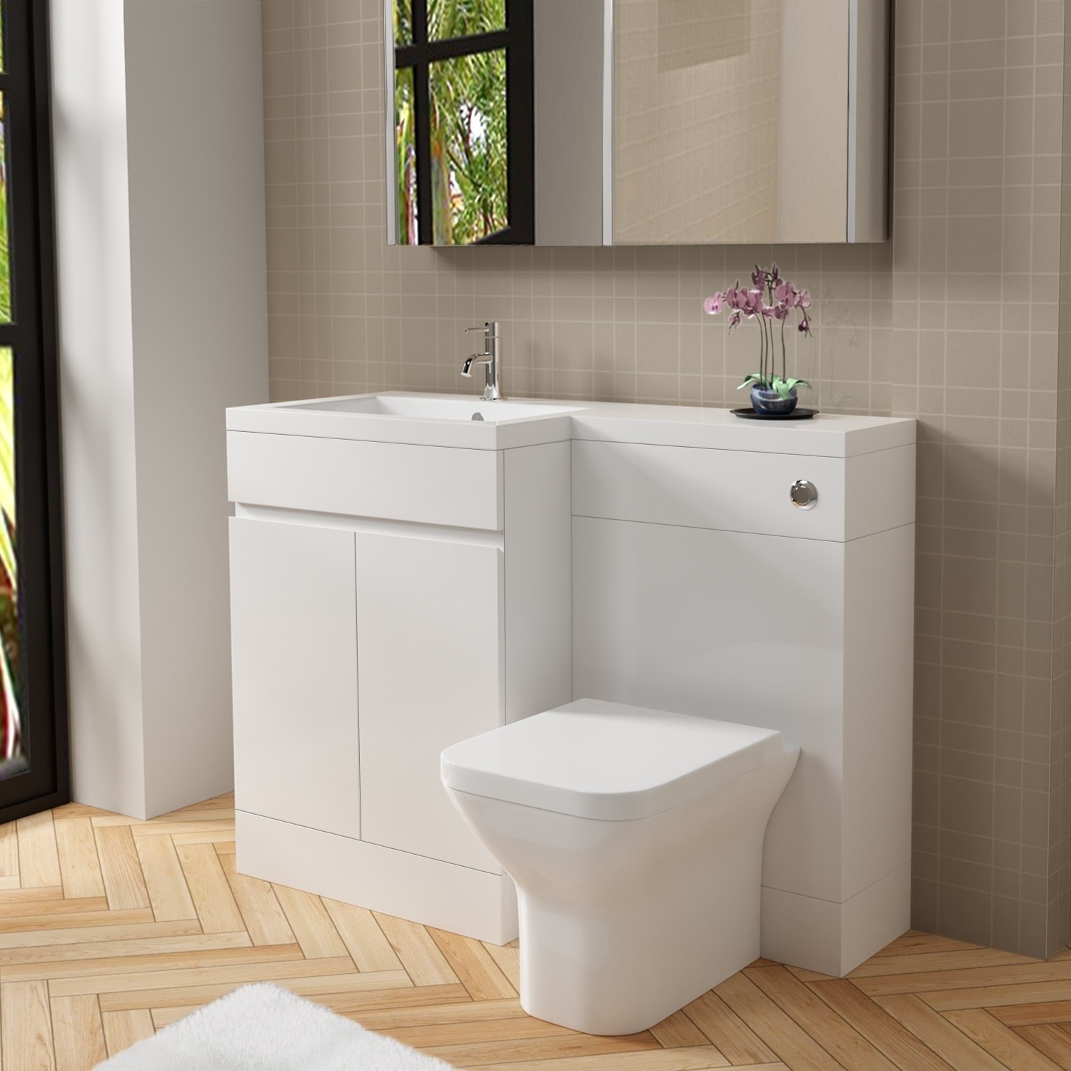 1100mm White Toilet and Sink Unit Left Hand with Square Toilet - Florence