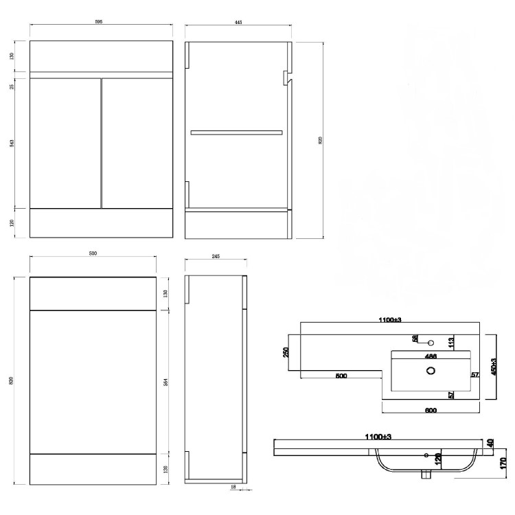 1100mm White Toilet and Sink Unit Left Hand with Square Toilet - Florence