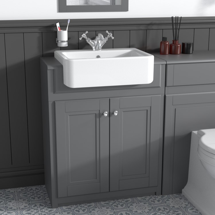 Toilet and Basin Combination Unit - 2 Door - Grey - Traditional- Westbury