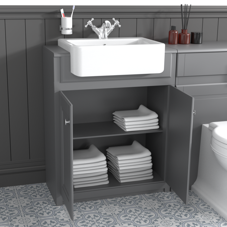 Toilet and Basin Combination Unit - 2 Door - Grey - Traditional- Westbury