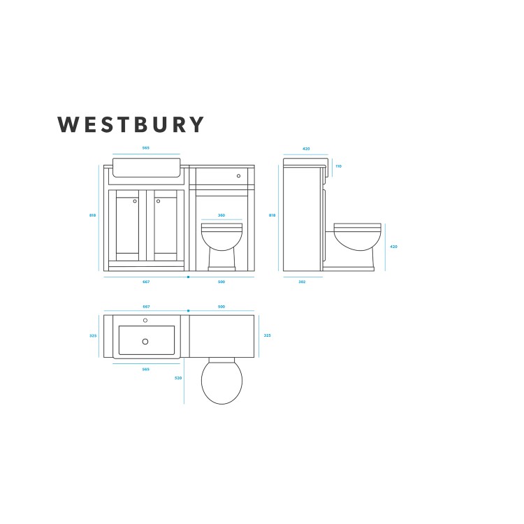 Toilet and Basin Combination Unit - 2 Door - Grey - Traditional- Westbury