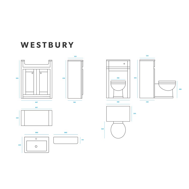 Toilet and Basin Combination Unit - 2 Door - Grey - Traditional- Westbury