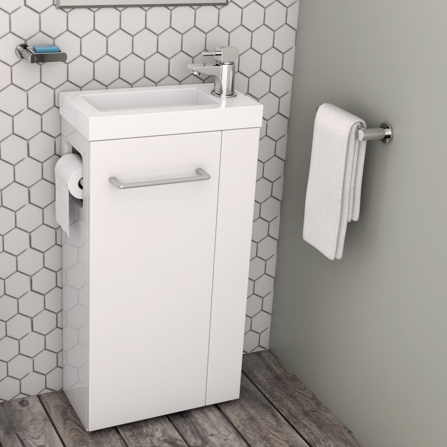 440mm White Cloakroom Vanity Unit with Basin - Virgo