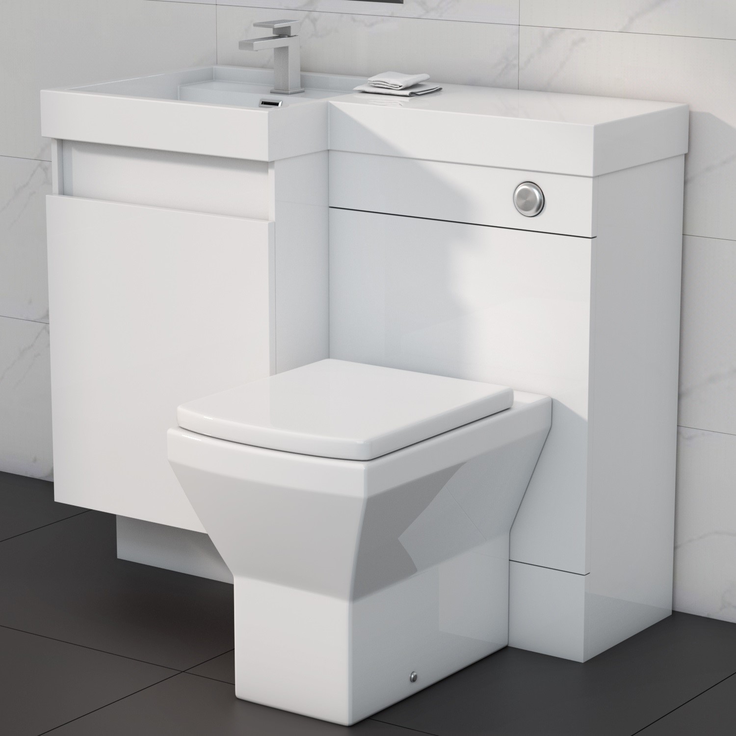 900mm White Toilet and Sink Unit Left Hand with Square Toilet- Agora