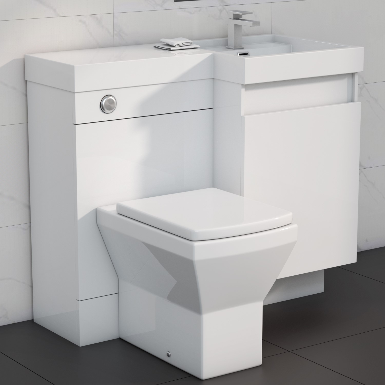 900mm White Toilet and Sink Unit Right Hand with Square Toilet- Agora