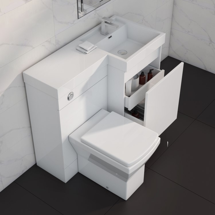 900mm White Toilet and Sink Unit Right Hand with Square Toilet- Agora