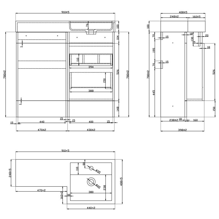 900mm White Toilet and Sink Unit Right Hand with Square Toilet- Agora