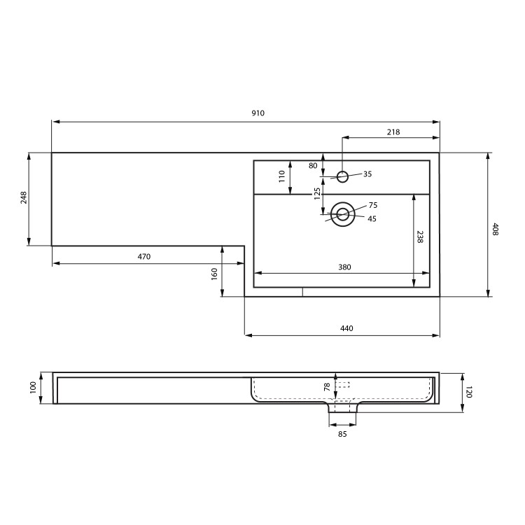 900mm White Toilet and Sink Unit Right Hand with Square Toilet- Agora