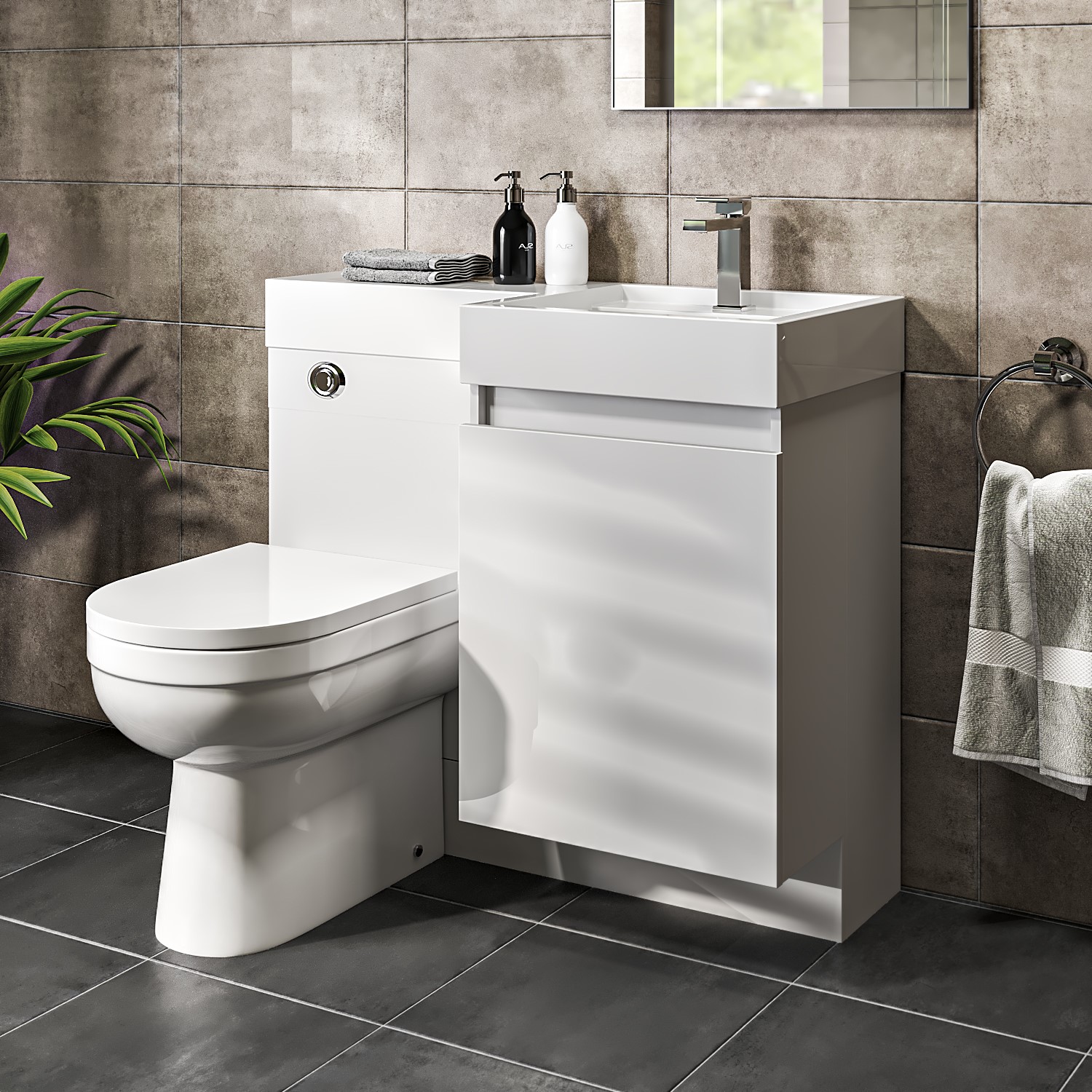 900mm White Toilet and Sink Unit Right Hand with Round Toilet - Agora