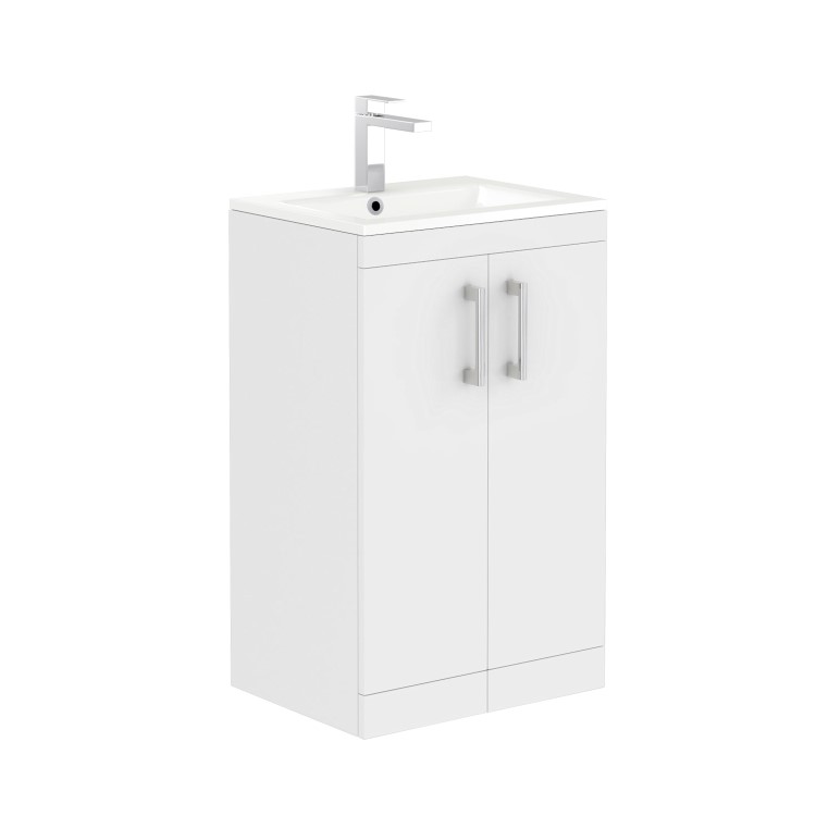 600 mm White Freestanding Vanity Unit with Basin and Chrome Handles - Ashford