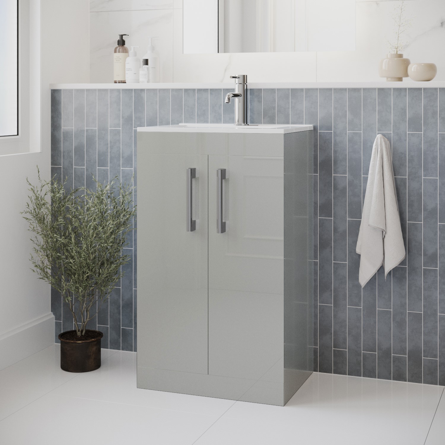 600mm Grey Freestanding Vanity Unit with Basin - Ashford