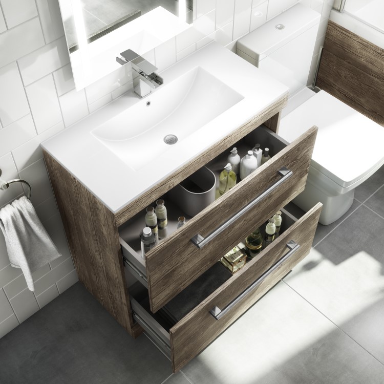 800mm Wood Effect Freestanding Vanity Unit with Basin - Ashford