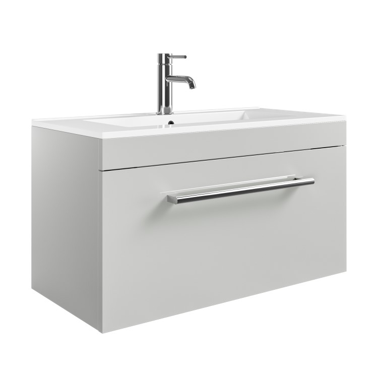 800mm Grey Wall Hung Vanity Unit with Basin and Chrome Handles - Ashford