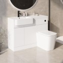 BUN/BeBa_25784/77486 1100mm White Left Hand Toilet and Sink Unit with Square Toilet and Black Fittings - Bali