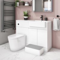 1100mm White Toilet and Sink Unit Right Hand with Round Toilet and Child Step - Bali