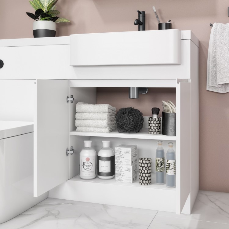 1100mm White Toilet and Sink Unit Right Hand with Round Toilet and Child Step - Bali