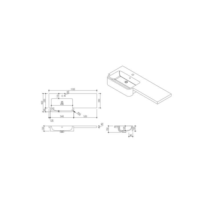1100mm White Toilet and Sink Unit Right Hand with Round Toilet and Child Step - Bali