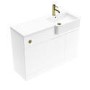 1100mm White Right Hand Toilet and Sink Unit with Square Toilet and Brass Fittings - Bali
