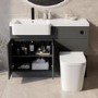 1100mm Grey Toilet and Sink Unit Left Hand with Round Toilet and Black Fittings - Bali