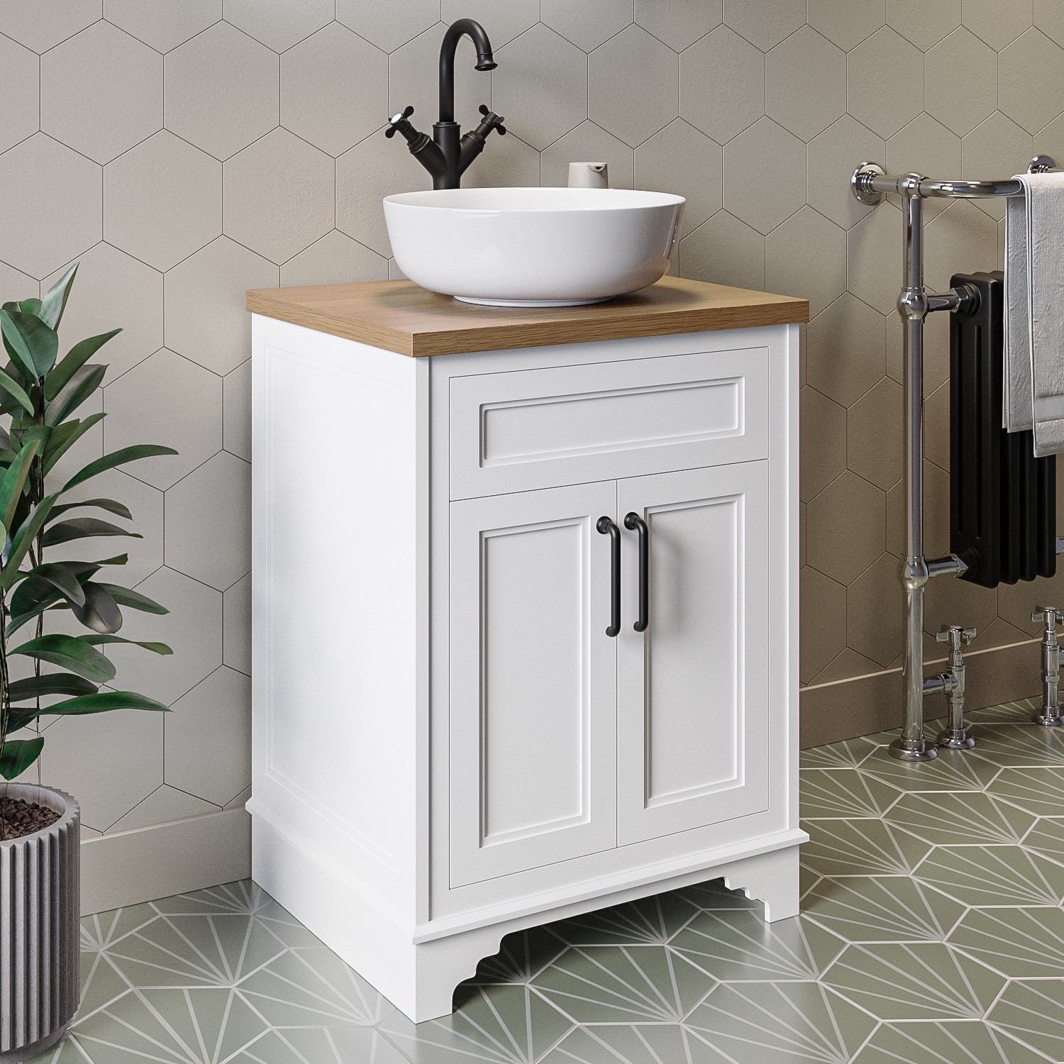 600mm White Freestanding Countertop Vanity Unit with Basin - Camden