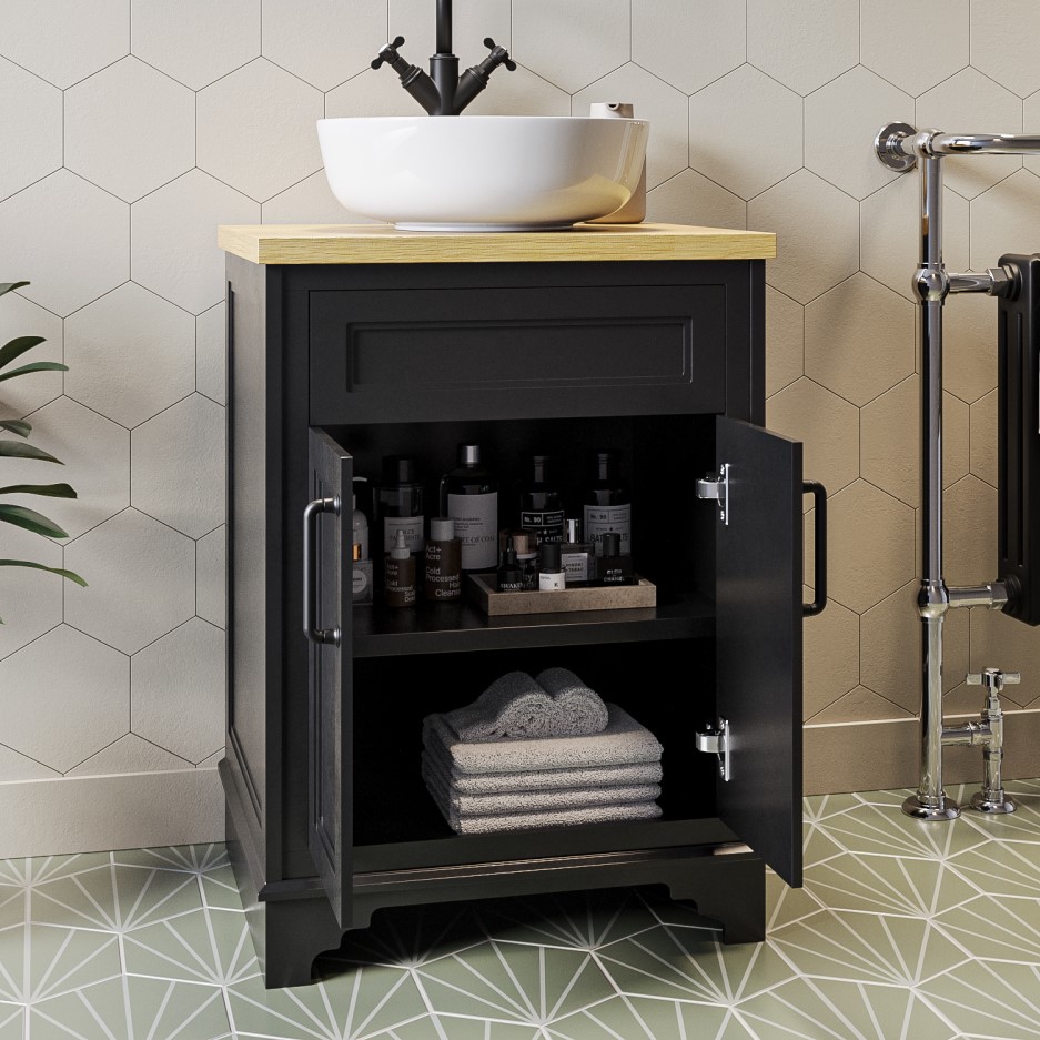 600mm Black Freestanding Countertop Vanity Unit with Basin Camden