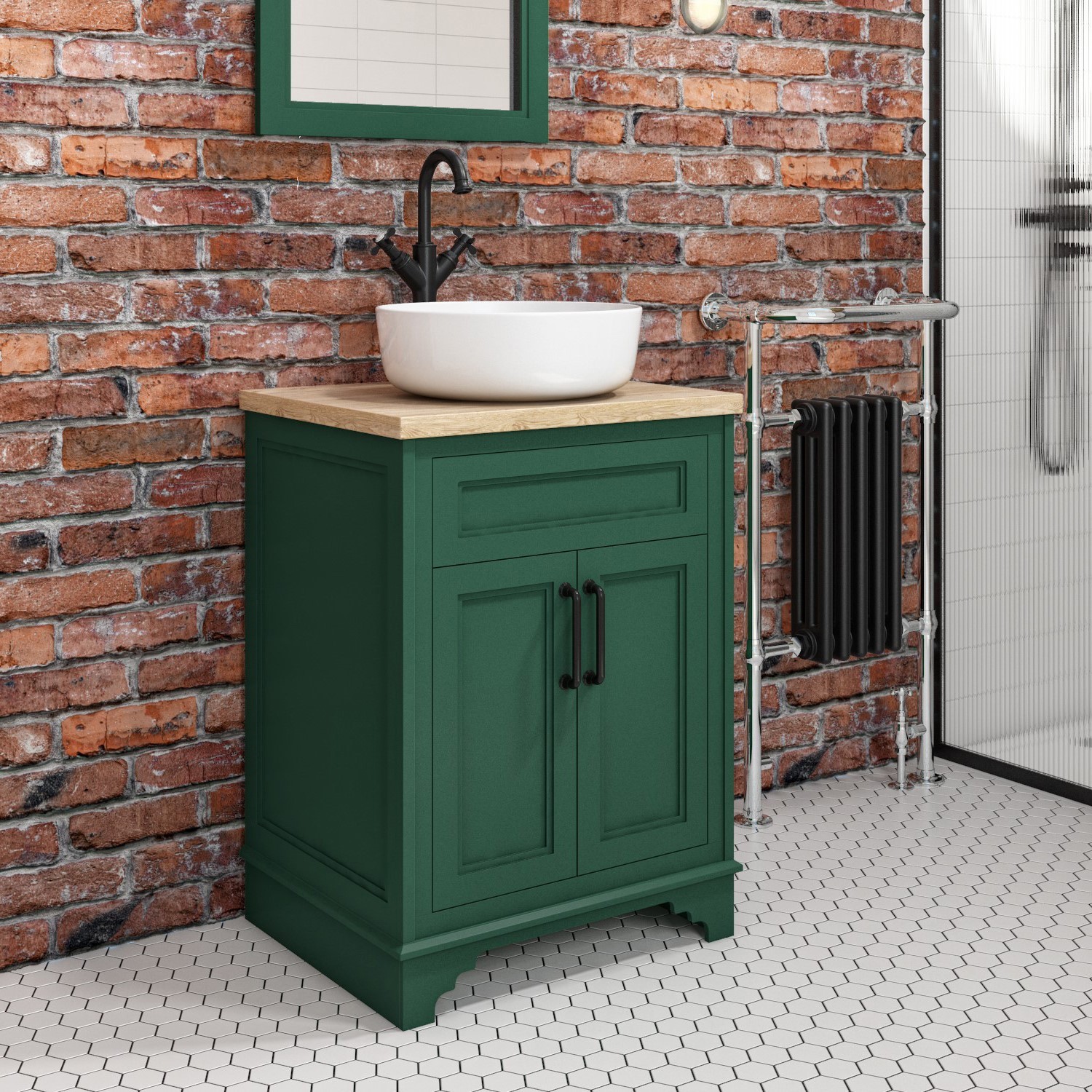 600mm Green Freestanding Countertop Vanity Unit with Basin - Camden