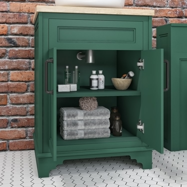 600mm Green Freestanding Countertop Vanity Unit with Basin - Camden