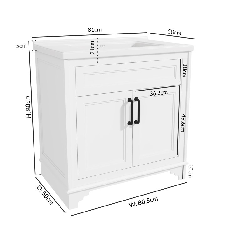 GRADE A1 - 800mm White Freestanding Vanity Unit with Basin - Camden