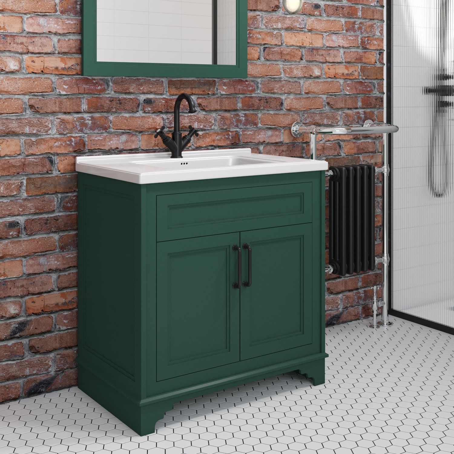 800mm Green Freestanding Vanity Unit with Basin - Camden