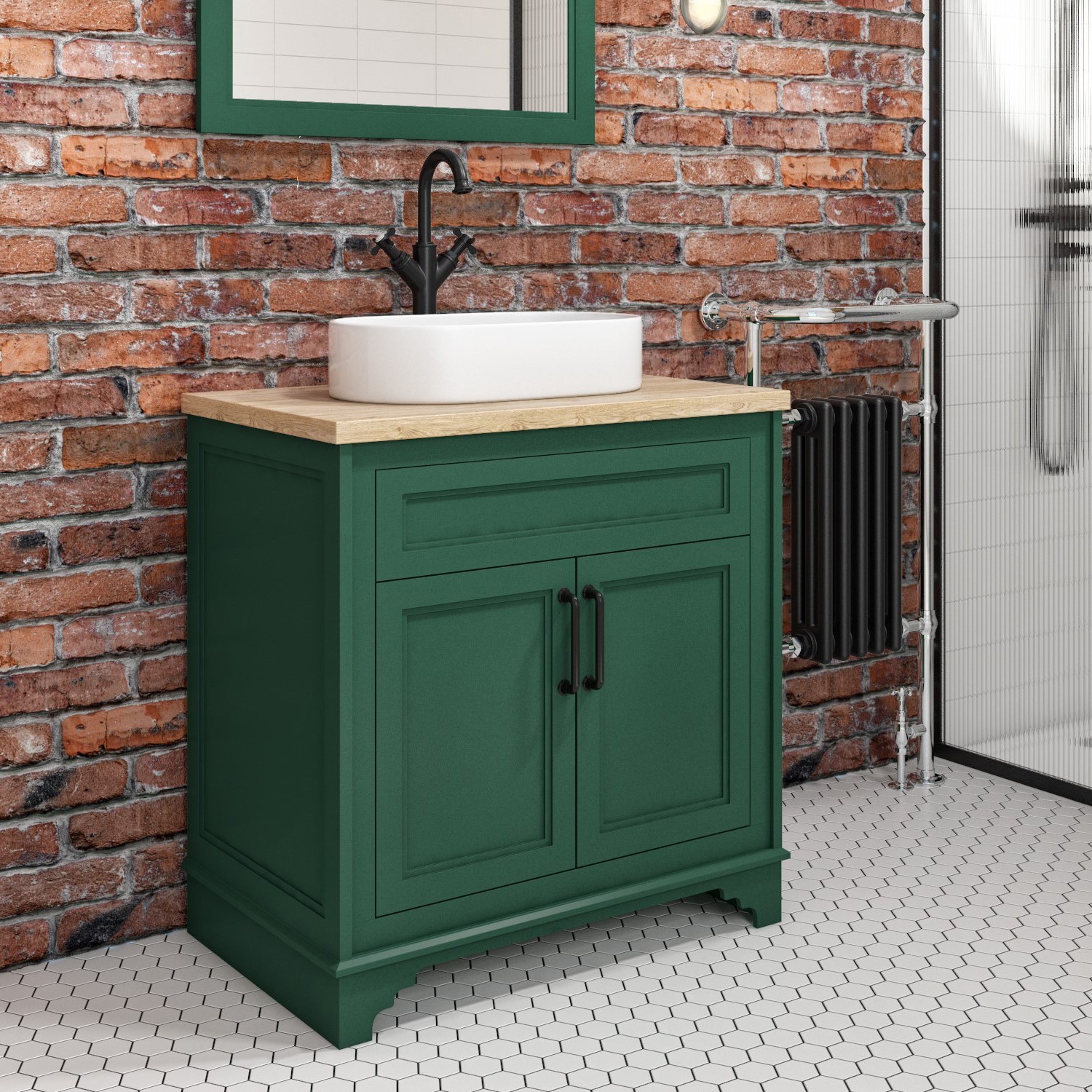 800mm Green Freestanding Countertop Vanity Unit with Basin - Camden