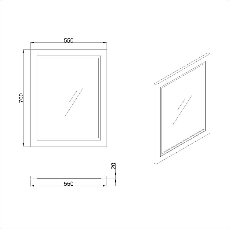 Rectangular Black Bathroom Mirror 550 x 700mm - Camden