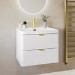 600mm White Wall Hung Vanity Unit with Basin and Brass Handles - Empire