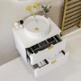 600mm White Wall Hung Countertop Vanity Unit with Basin and Brass Handles - Empire