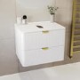600mm White Wall Hung Countertop Vanity Unit with Brass Handles -Empire