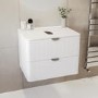 600mm White Wall Hung Countertop Vanity Unit with Chrome Handles -Empire
