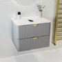 600mm Grey Wall Hung Countertop Vanity Unit with Brass Handles -Empire