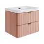 600mm Pink Wall Hung Vanity Unit with Basin and Brass Handles - Empire