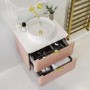 600mm Pink Wall Hung Countertop Vanity Unit with Basin and Brass Handles - Empire